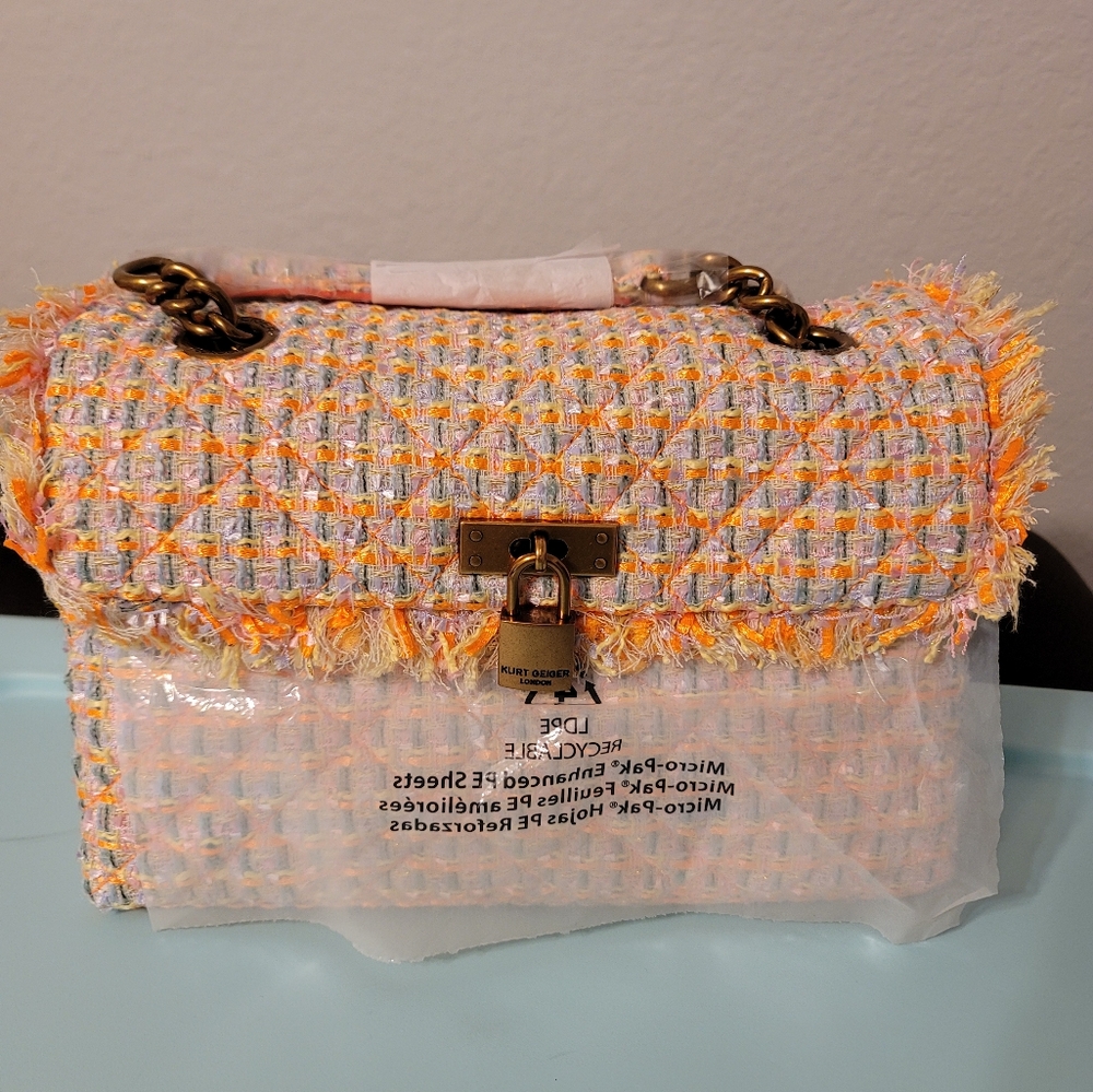 Kurt Gieger Chic Tweed Handbag - Orange and White